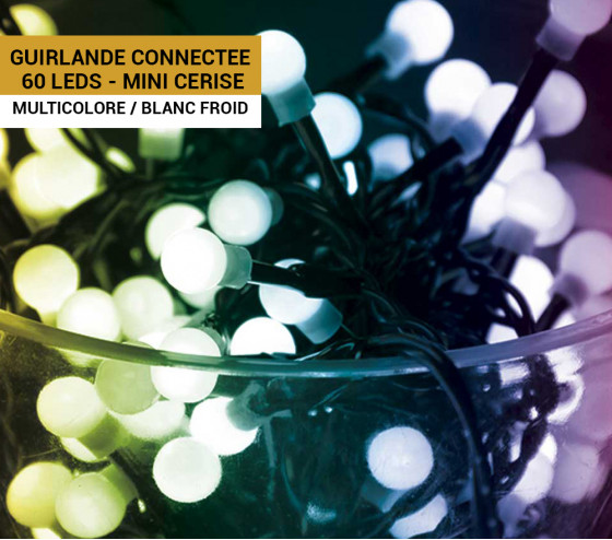 Guirlande connectée Isparkle 60 LEDs cerise - Blanc/multicolore