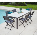 TIMOR - Ensemble table et chaises de jardin - 8 places - Skyline et Blanc Marbré