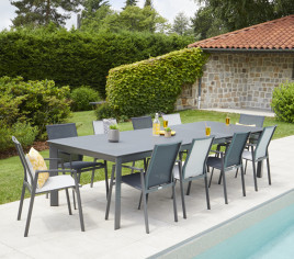 SEYCHELLES L MINEA - Ensemble table et chaises de jardin - 10 places -  GrisAnthracite et Perle