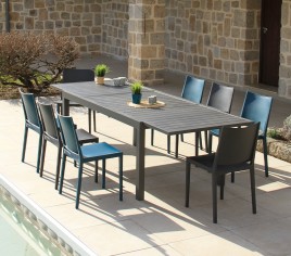 MILAOS - Ensemble table et chaises de jardin - 8 places - Gris Anthracite et Bleu Saphyr