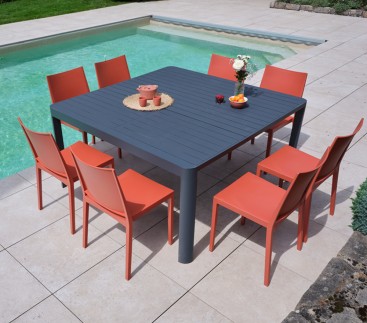 MIMAOS - Ensemble table et chaises de jardin - 8 places - Terracota