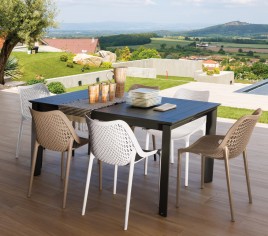 SEYCHELLES MATHIS- Ensemble table et chaises de jardin - 8 places - Taupe et Blanc
